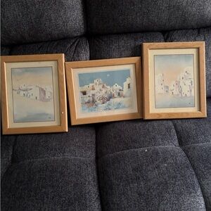 Neutral Coastal Village Wall Art Trio - Beige Frames